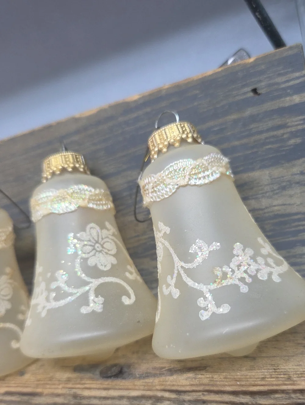 Vintage Krebs Lace Trimmed Glass Bell Ornaments